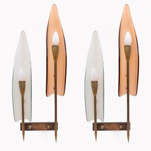 Coppia di Lampade da parete - Cristal Art, vetro e ottone, 1960, Pair of Wall Lamps - Cristal Art, glass and brass, 1960s